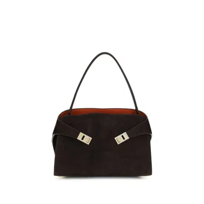 Ferragamo Brown Calf Leather Bos Taurus Shoulder Bag In Black