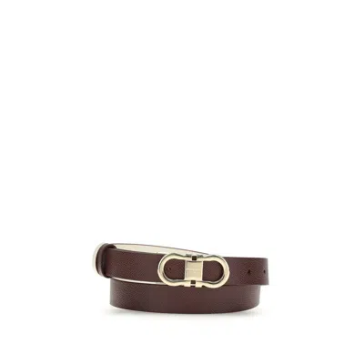 Ferragamo Reversible And Adjustable Gancini Belt In Brown