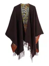 Ferragamo Brown Cape With Fringed Hem In Wool And Cashmere Woman In Multi
