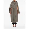 Ferragamo Herringbone Caped Wool And Cotton Wrap Coat In Gray