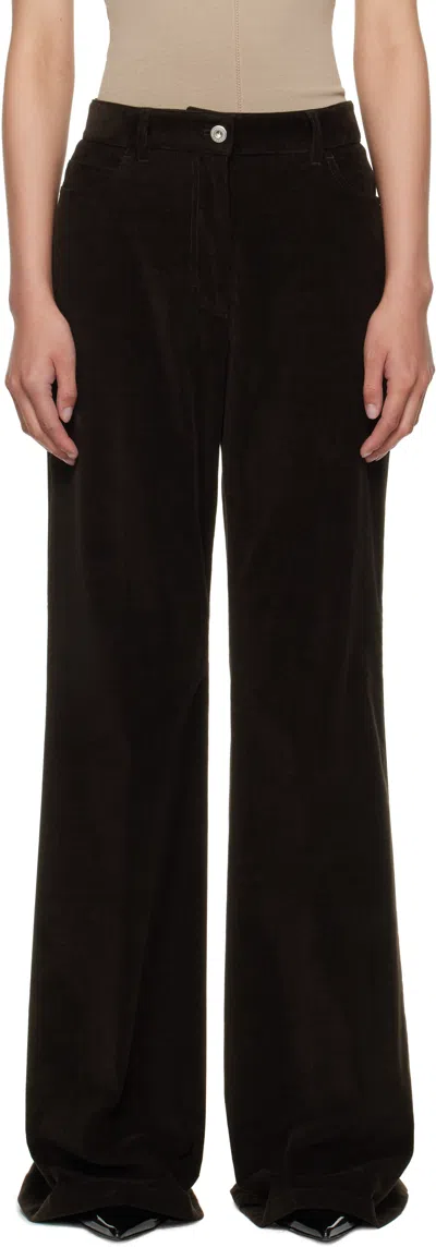 FERRAGAMO BROWN FLARED CORDS TROUSERS