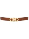 Ferragamo Adjustable Reversible Leather Belt With Pebbled Texture In Brown