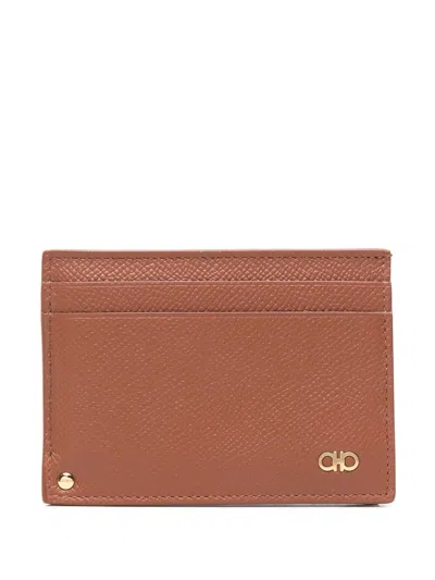 Ferragamo Brown Gancini-buckle Leather Card Holder