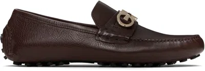 Ferragamo Brown Gancini Ornament Driver Loafers