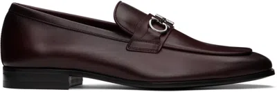 Ferragamo Brown Gancini Ornament Loafers In Cordovan Nero