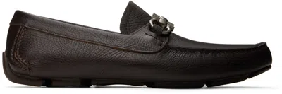 Ferragamo Black Gancini Ornament Driver Loafers In T.moro Light Grey
