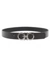Ferragamo Adjustable Reversible Textured Buckle Belt In Black