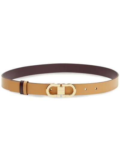Ferragamo Brown Gancini Reversible Leather Belt In Neutrals