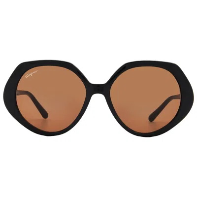 Ferragamo Brown Geometric Ladies Sunglasses Sf1084s 001 58 In Black