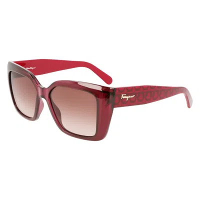 Ferragamo Brown Gradient Rectangular Ladies Sunglasses Sf1042s 525 55 In Red