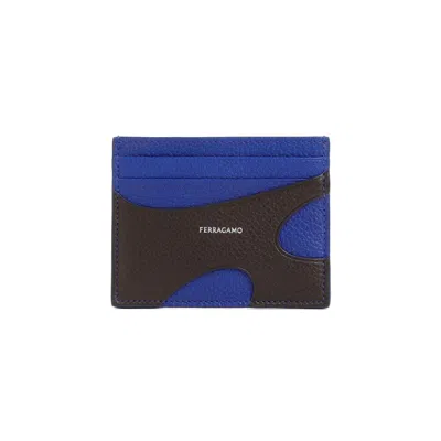 Ferragamo Brown Grained Calf Leather Cut Out Credit Card Case In Black