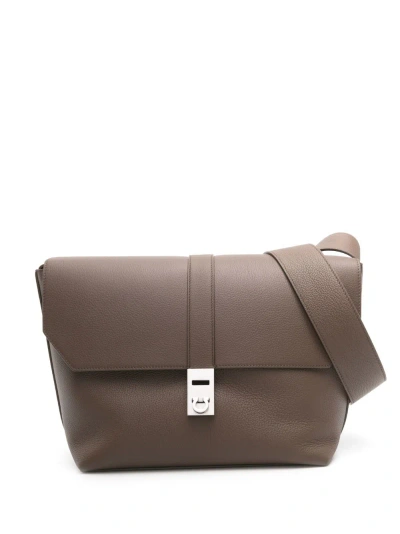 Ferragamo Brown Grained-leather Messenger Bag