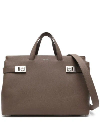Ferragamo Brown Grained-leather Tote Bag