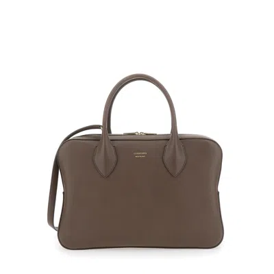 FERRAGAMO FERRAGAMO BROWN HANDBAG WITH THREE ZIPS AND LOGO PRINTED ON THE FRONT IN LEATHER