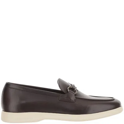 Ferragamo Brown Hook Detail Leather Loafers