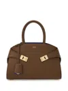 Ferragamo Women Brown Calf-length Toggle Fastening Gancini Buckle Two Rolled Top Handles Logo S In Pink
