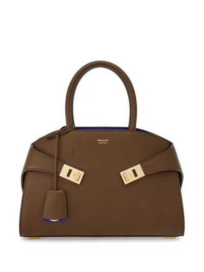 Ferragamo Brown Hug Small Satchel In Pink