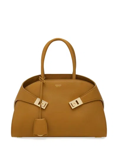 FERRAGAMO BROWN HUG SMALL TOTE BAG