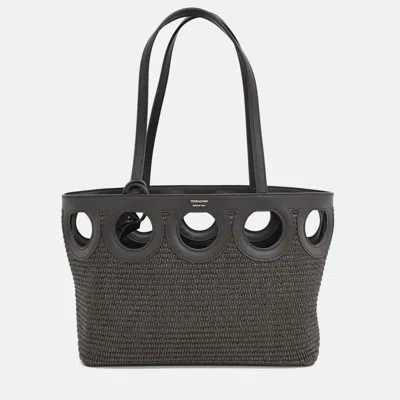 Pre-owned Ferragamo Brown Leather And Raffia Tote Bag