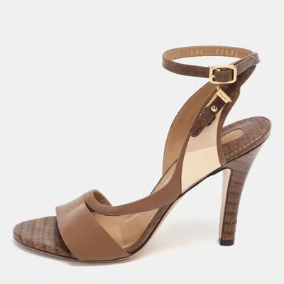 Pre-owned Ferragamo Brown Leather Ankle Strap Sandals Size 36.5