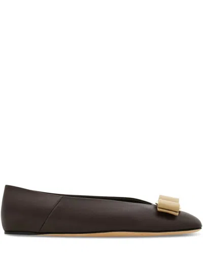 FERRAGAMO BROWN LEATHER BALLET FLATS