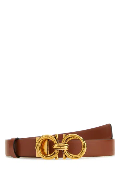 Ferragamo Brown Leather Belt In Sienatan