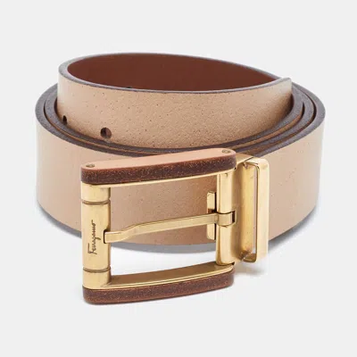 Pre-owned Ferragamo Brown Leather Cut To Size Reversible Buckle Belt