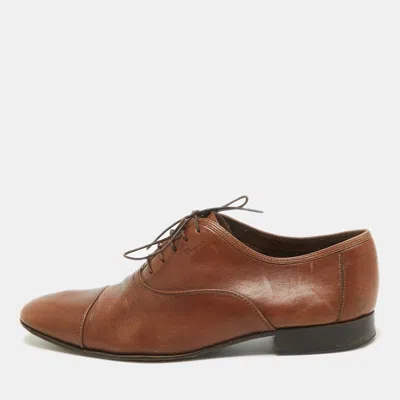 Pre-owned Ferragamo Brown Leather Lace Up Cap Toe Oxford Size 43