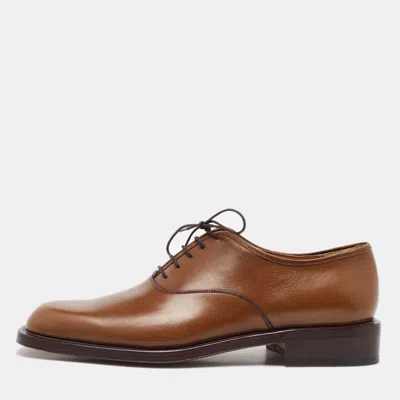 Pre-owned Ferragamo Brown Leather Lace Up Oxfords Size 41.5