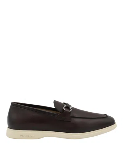 Ferragamo Buckle Loafers With Almond Toe And Metal Hardware In Brown