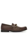 Ferragamo Brown Leather Loafers With Decorative Buckle In Black