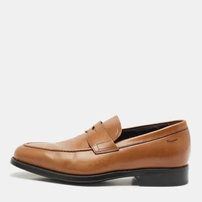 Pre-owned Ferragamo Brown Leather Penny Loafers Size 40.5