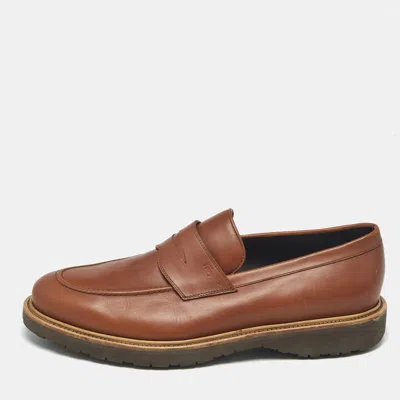 Pre-owned Ferragamo Brown Leather Penny Loafers Size 44.5