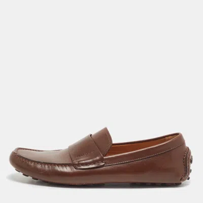 Pre-owned Ferragamo Brown Leather Penny Slip On Loafers Size 43