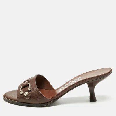 Ferragamo Brown Leather Slide Sandals