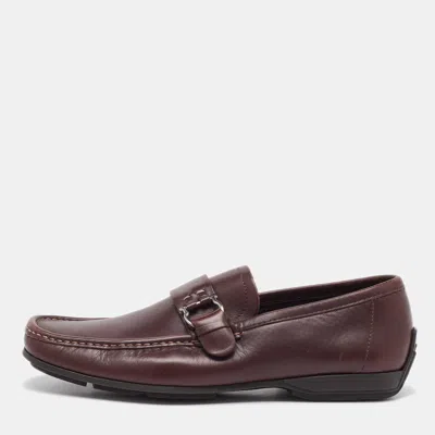 Pre-owned Ferragamo Brown Leather Slip On Gancio Loafers Size 41.5