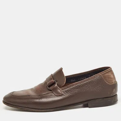 Pre-owned Ferragamo Brown Leather Slip On Loafers Size 41