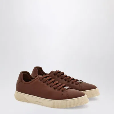 Ferragamo Salvatore Leather Sneakers Low-top Silhouette In Brown