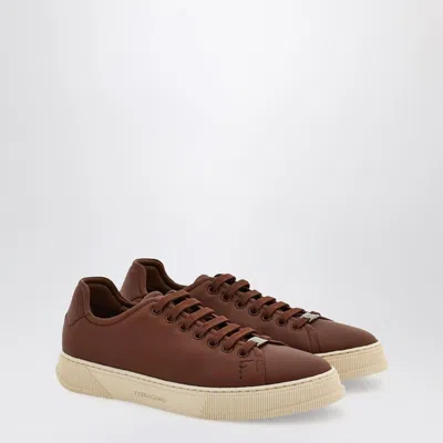 Ferragamo Salvatore Leather Sneakers Low-top Silhouette In Brown