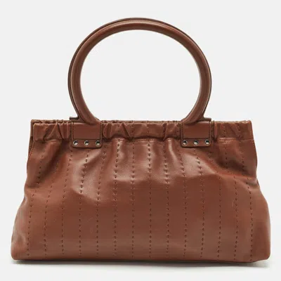Pre-owned Ferragamo Brown Leather Stitched Tote