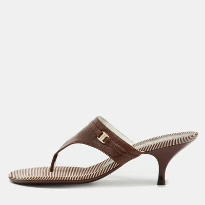 Pre-owned Ferragamo Brown Leather Thong Sandals Size 38