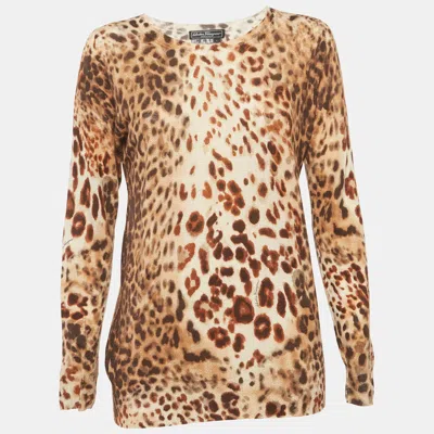 Pre-owned Ferragamo Brown Leopard Print Wool Blend Top L