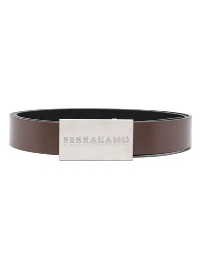 FERRAGAMO BROWN LOGO BUCKLE BELT