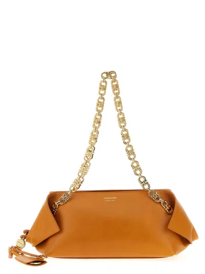 FERRAGAMO BROWN LOGO SHOULDER BAG