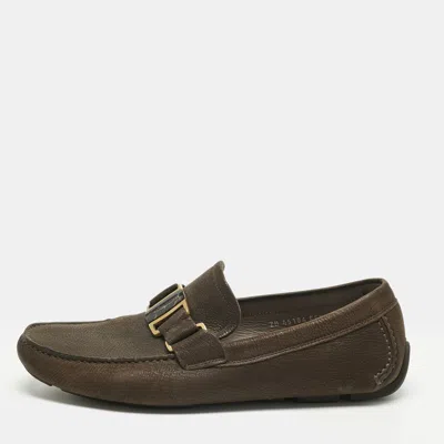 Pre-owned Ferragamo Brown Nubuck Leather Sardegna Loafers Size 42