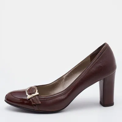 Ferragamo Brown Patent And Leather Nostra Pumps