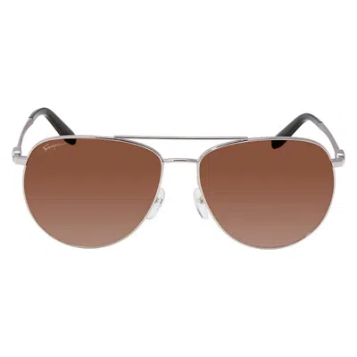Ferragamo Brown Pilot Sunglasses Sf157s 045 60 In Metallic