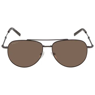 Ferragamo Brown Pilot Unisex Sunglasses Sf226s 021 58 In Black