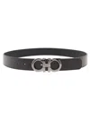 Ferragamo Brown Reversible Belt With Gancini Buckle In Leather Man In Black