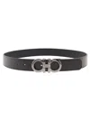 Ferragamo Adjustable Reversible Textured Buckle Belt In Black